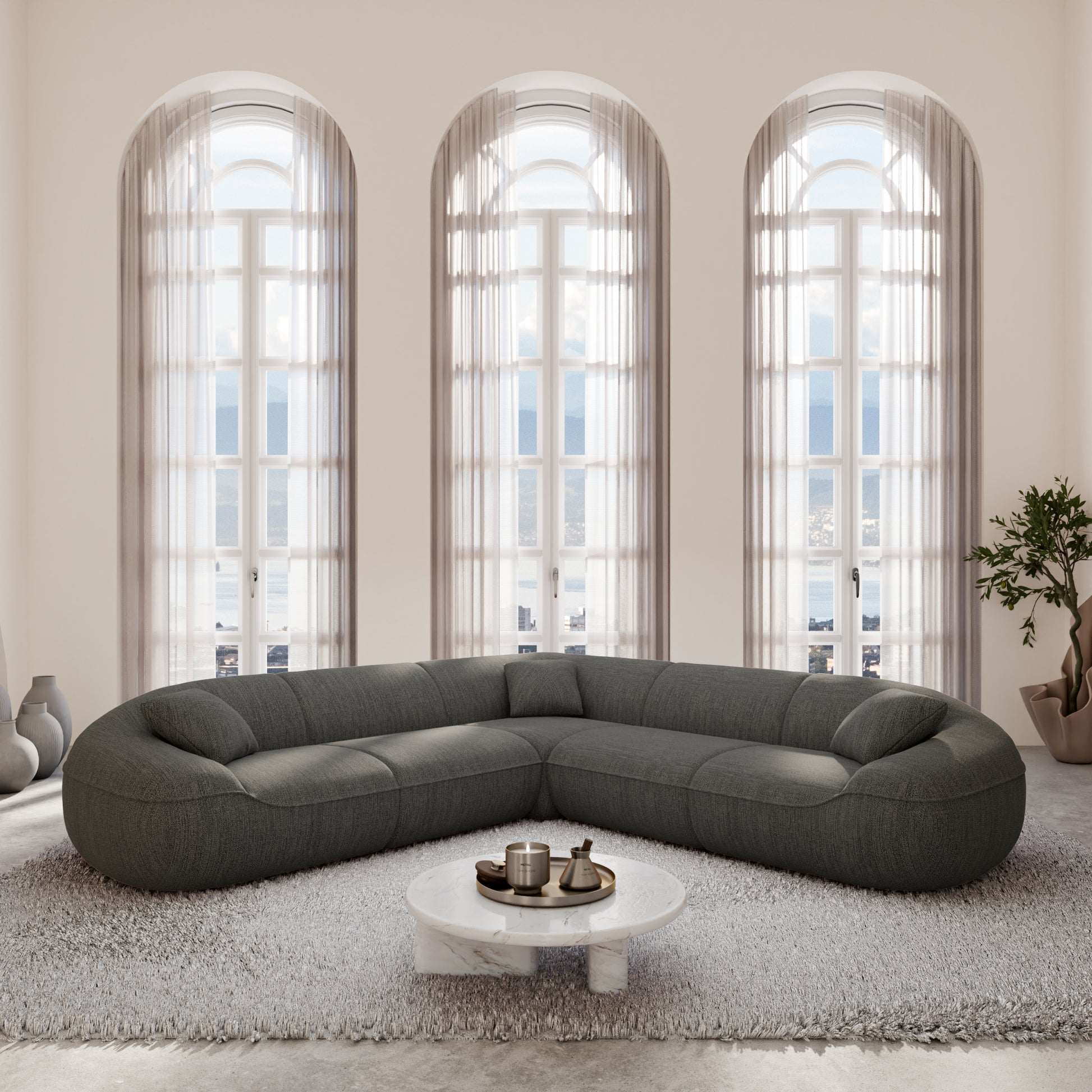 
5-Sitzer Design Ecksofa „Novara“ mit Strukturstoff-Bezug - Strukturstoff Anthrazit