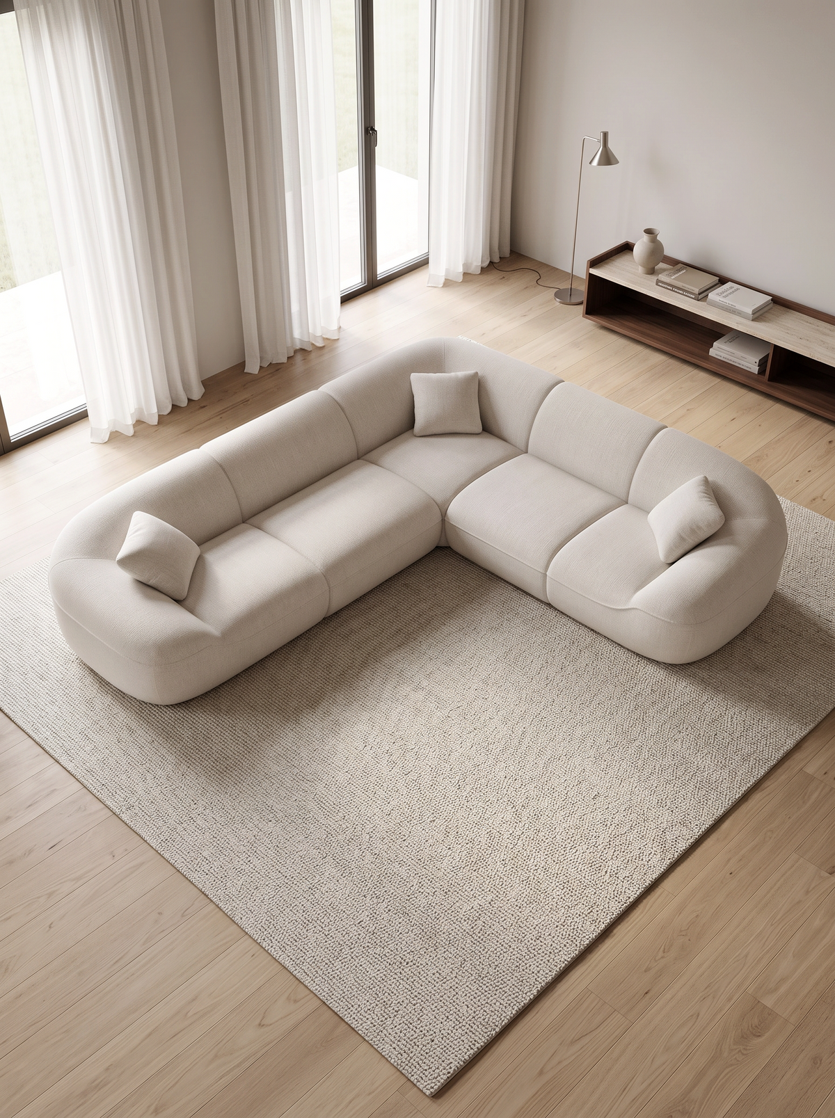 
Canapé d’angle design 5 places « Novara » avec revêtement en tissu texturé - Tissu texturé Weiss