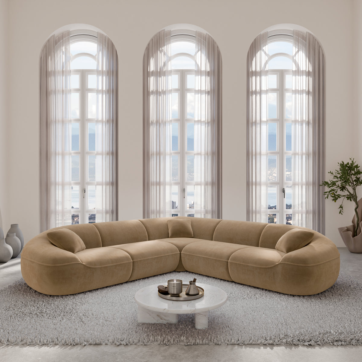 
5-Seater Designer Corner Sofa “Novara” with Velvet Upholstery - Velvet cover Brown