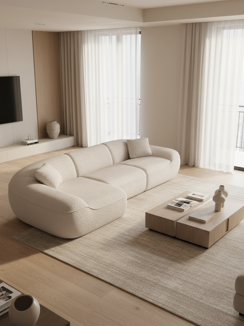 
4-Seater Designer Corner Sofa “Novara” with Bouclé Upholstery - Bouclé Toffee / Left corner section