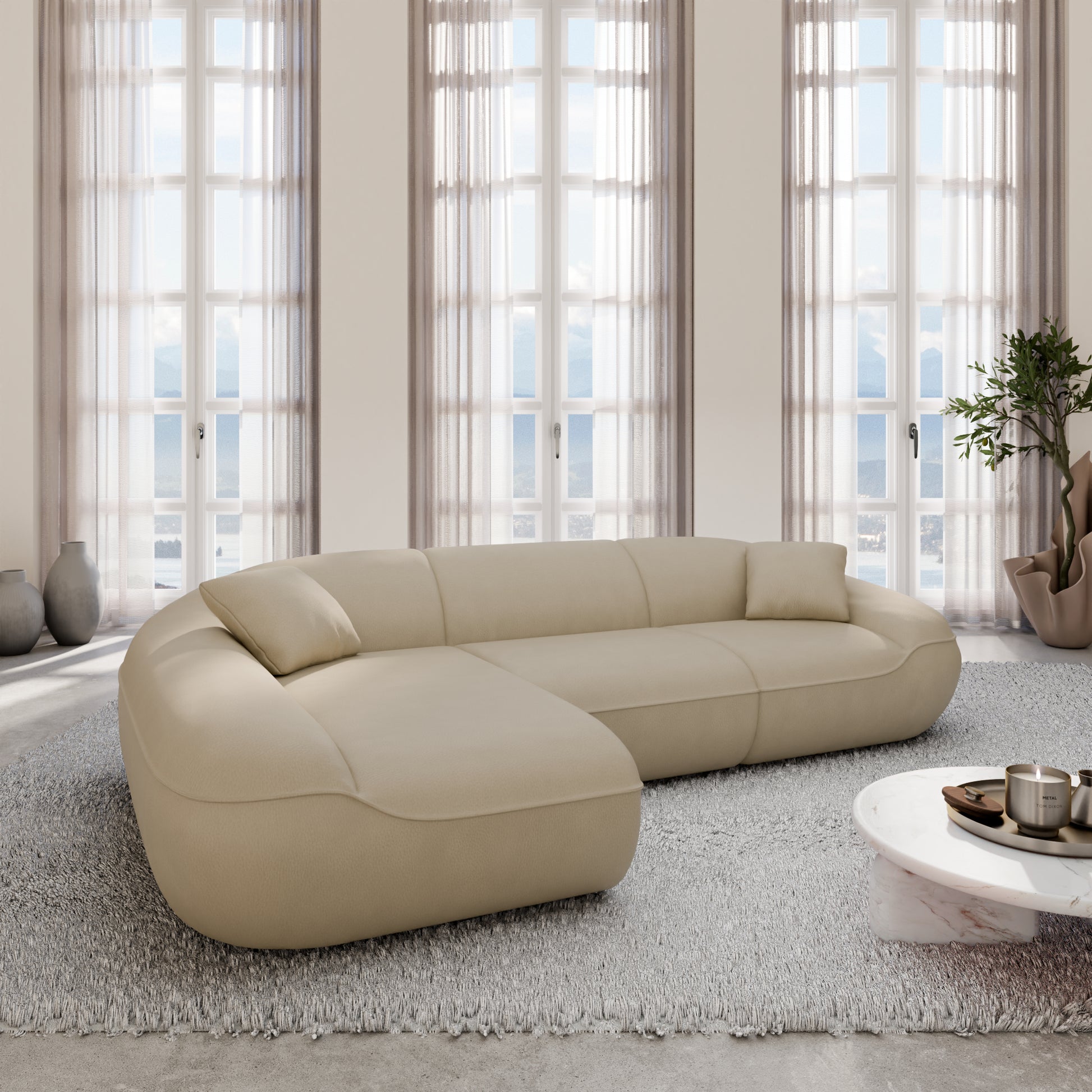 
4-Sitzer Design Echtleder Ecksofa „Novara“ - Echtleder Beige / Eckteil links