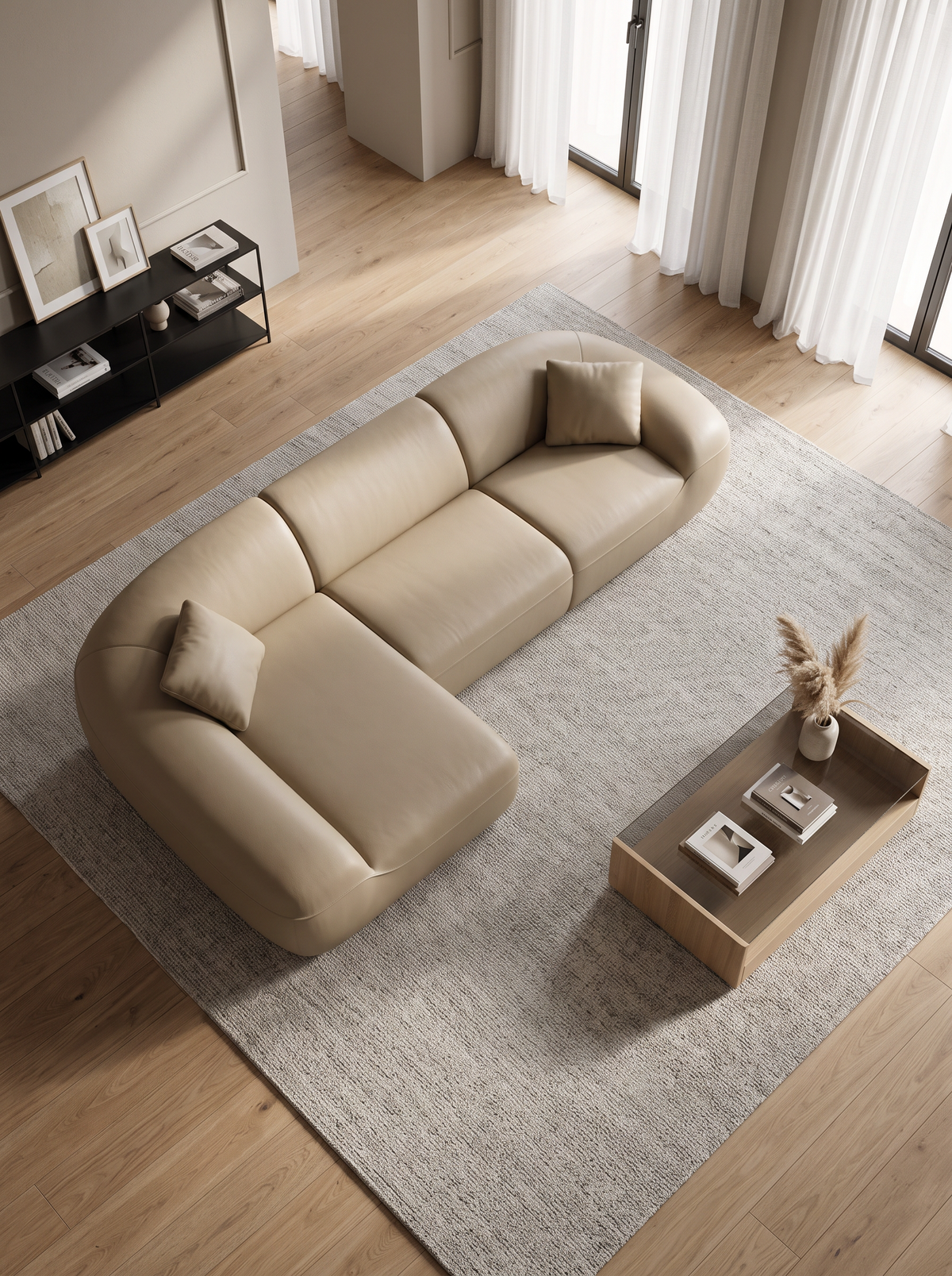 
Divano angolare di design a 4 posti in vera pelle «Novara» - Vera pelle Dark Beige / Elemento angolare sinistro