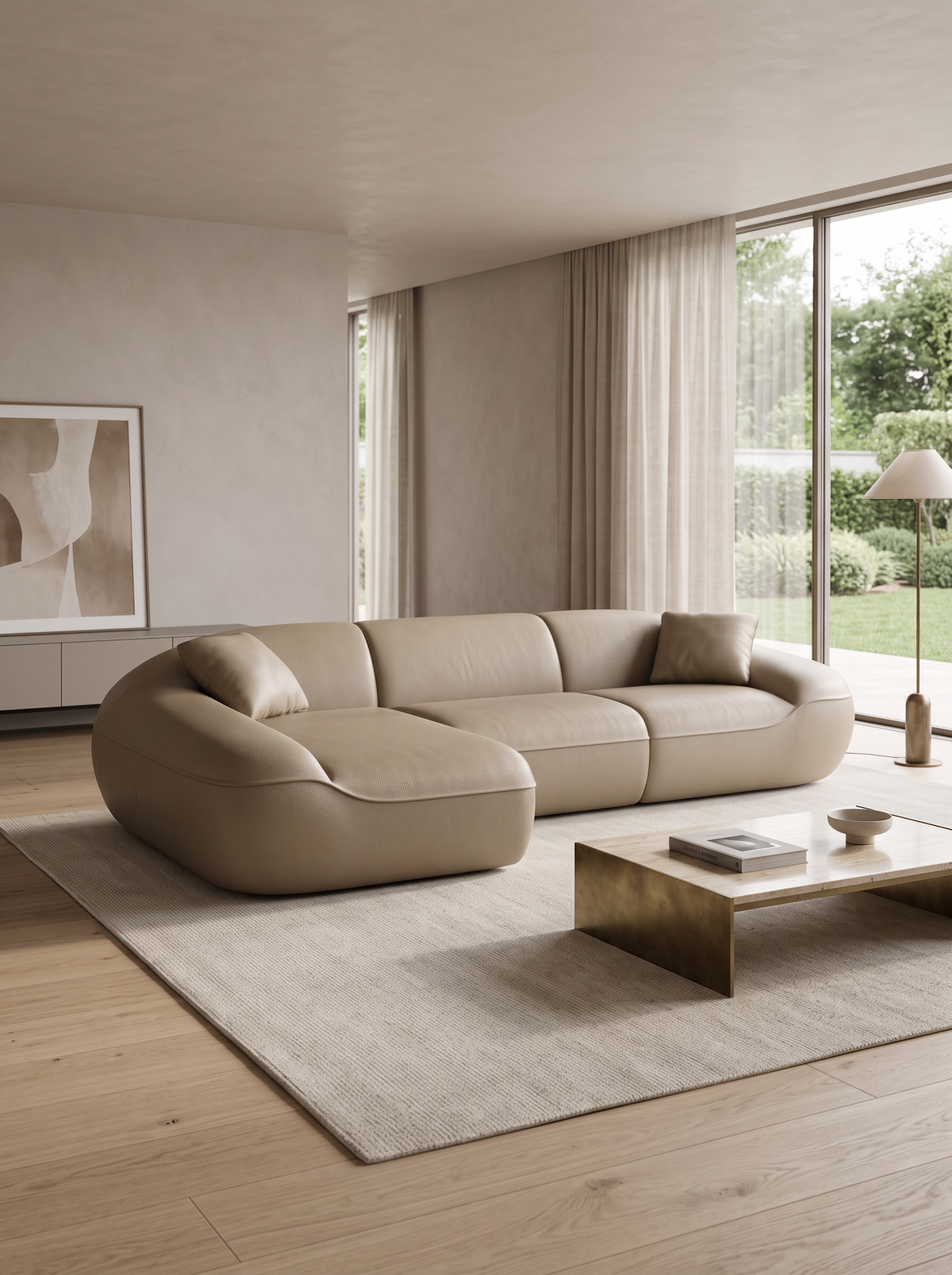 
Divano angolare di design a 4 posti in vera pelle «Novara» - Vera pelle Dark Beige / Elemento angolare sinistro