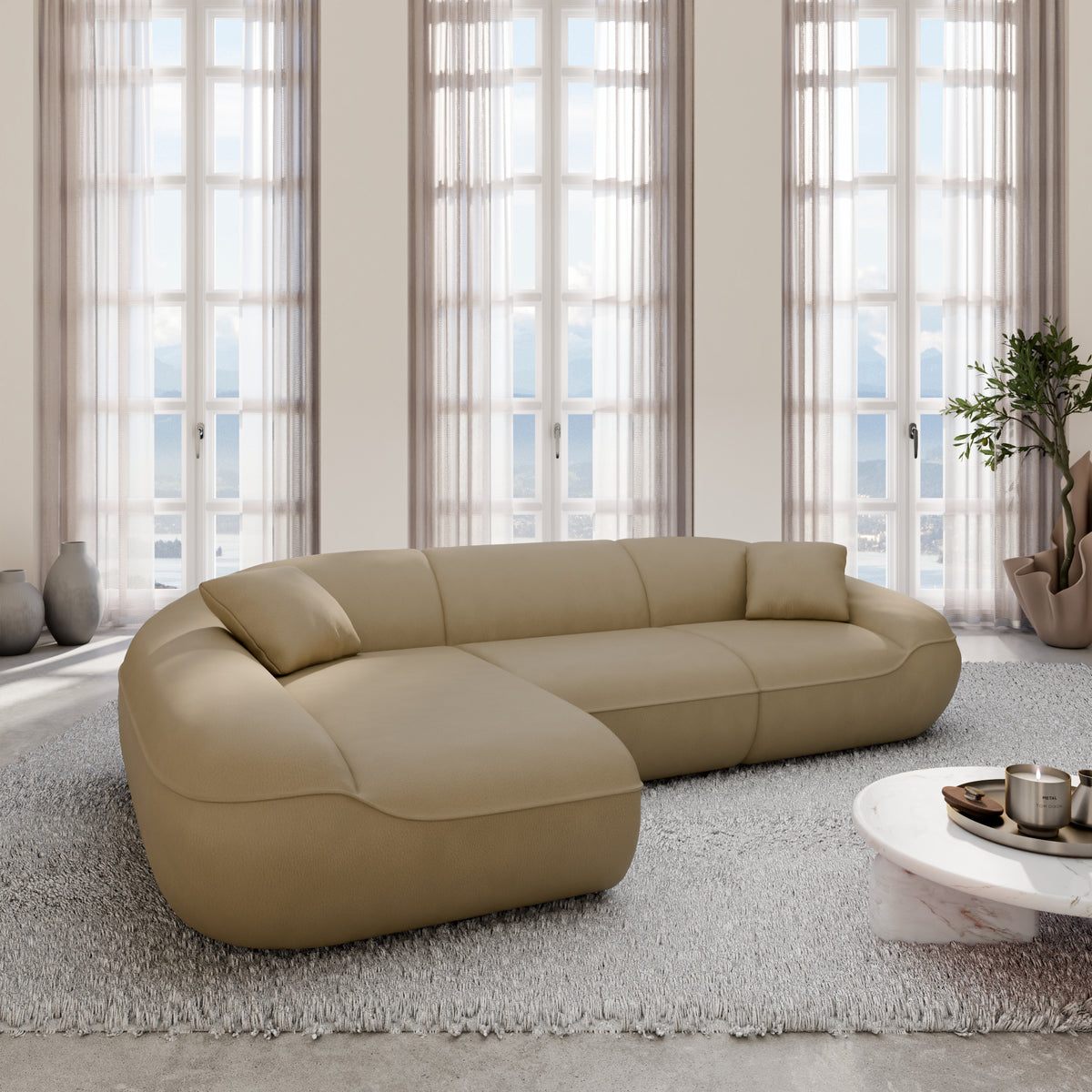 
Divano angolare di design a 4 posti in vera pelle «Novara» - Vera pelle Dark Beige / Elemento angolare sinistro