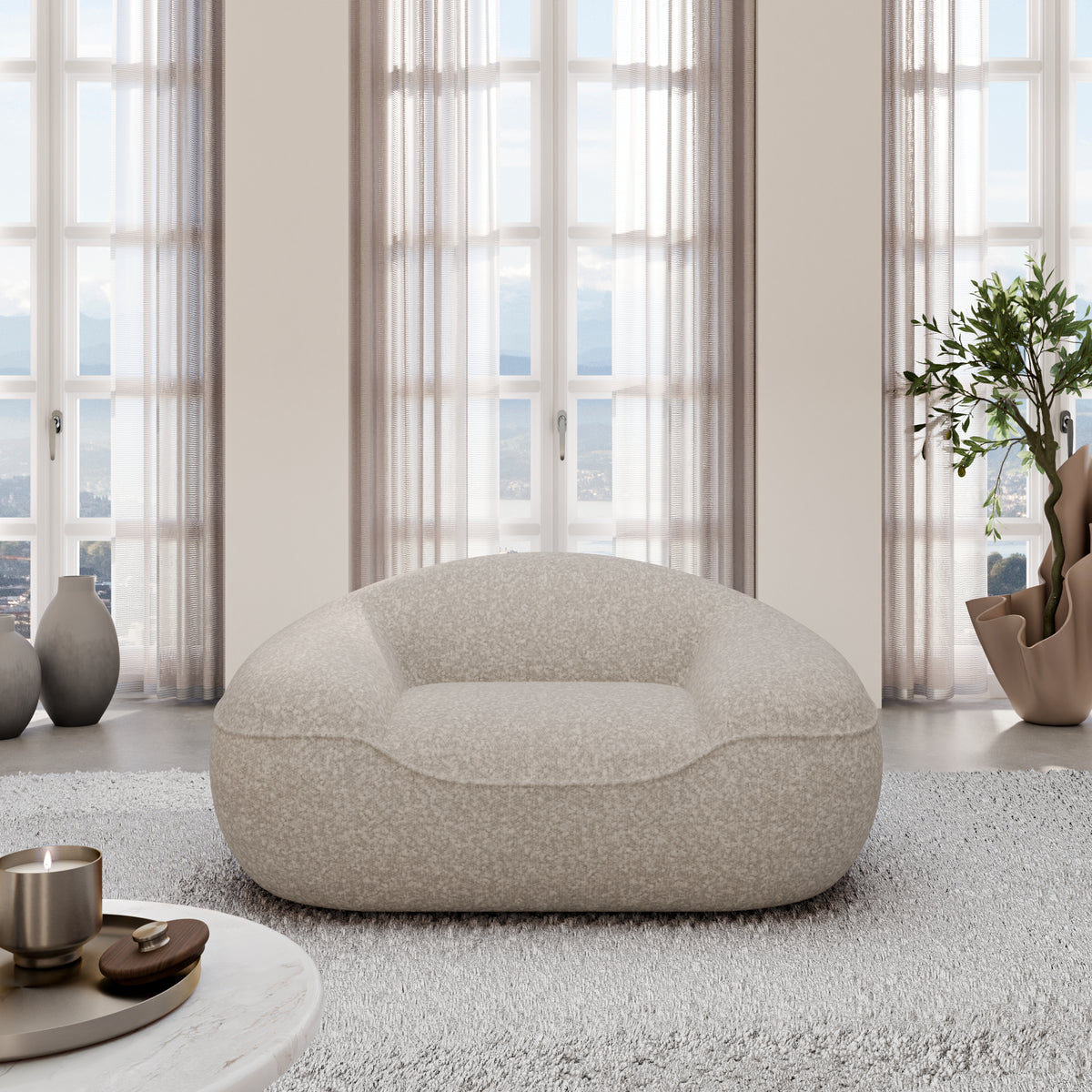
Designer Lounge Chair “Novara” with Bouclé Upholstery - Bouclé Toffee
