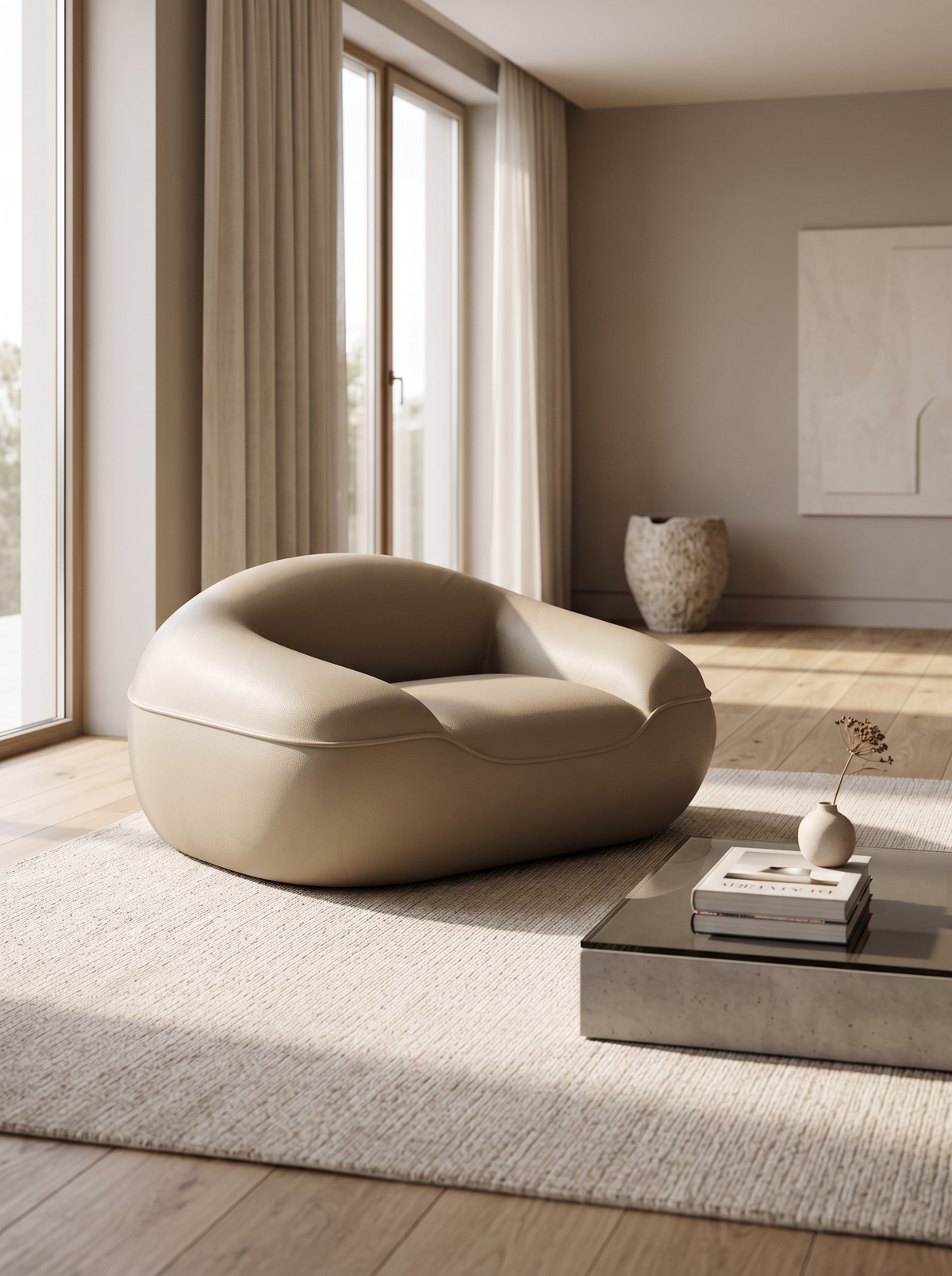 
Poltrona lounge di design in vera pelle «Novara» - Vera pelle Dark Beige