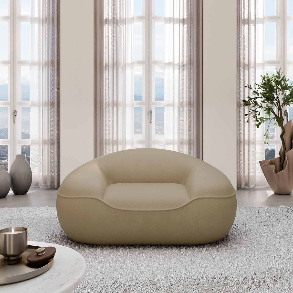 
Poltrona lounge di design in vera pelle «Novara» - Vera pelle Dark Beige