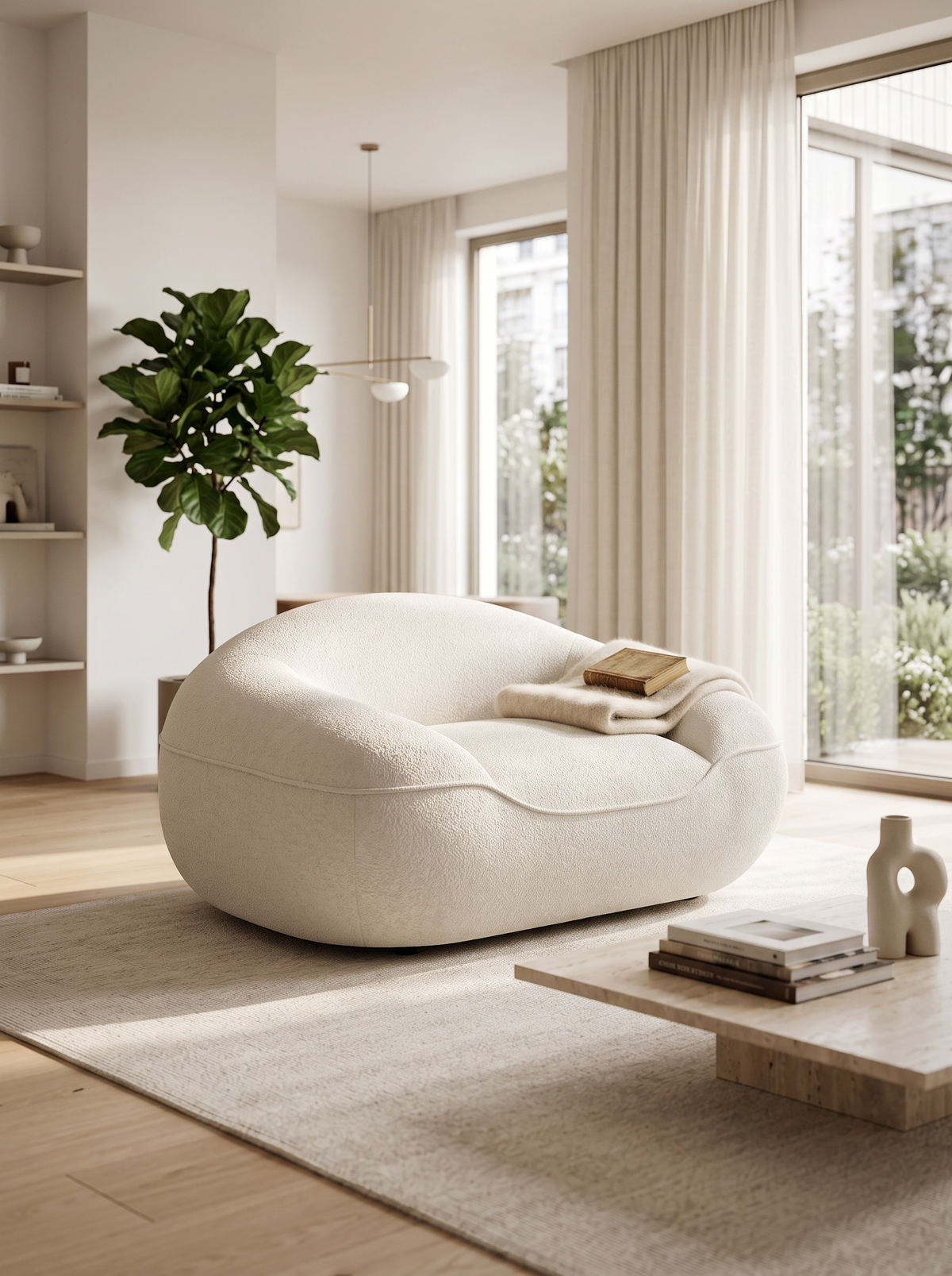
Fauteuil lounge design « Novara » avec revêtement en tissu texturé - Tissu texturé Weiss