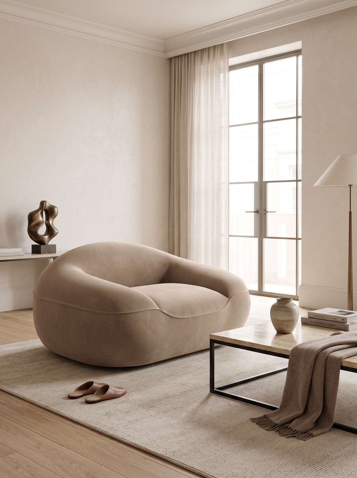 
Fauteuil lounge design « Novara » avec revêtement en velours - Revêtement en velours marron