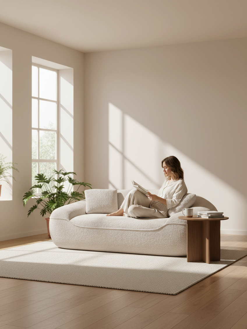 
2-Seater Designer Sofa “Novara” with Bouclé Upholstery - Bouclé Toffee