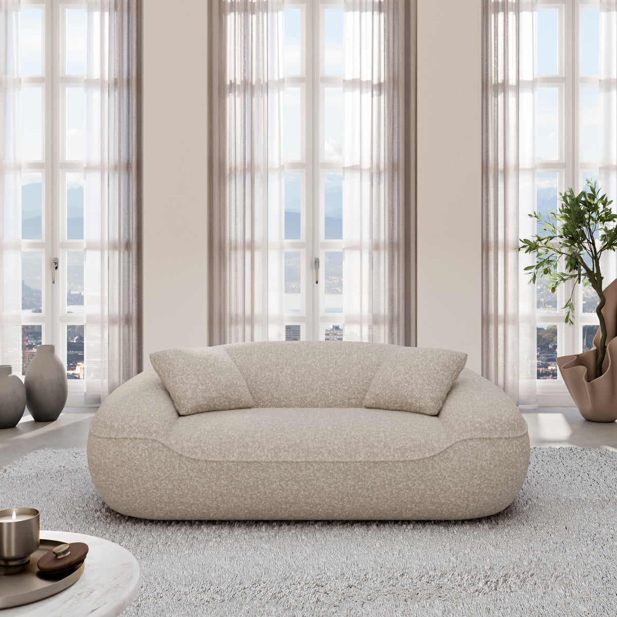 
2-Seater Designer Sofa “Novara” with Bouclé Upholstery - Bouclé Toffee