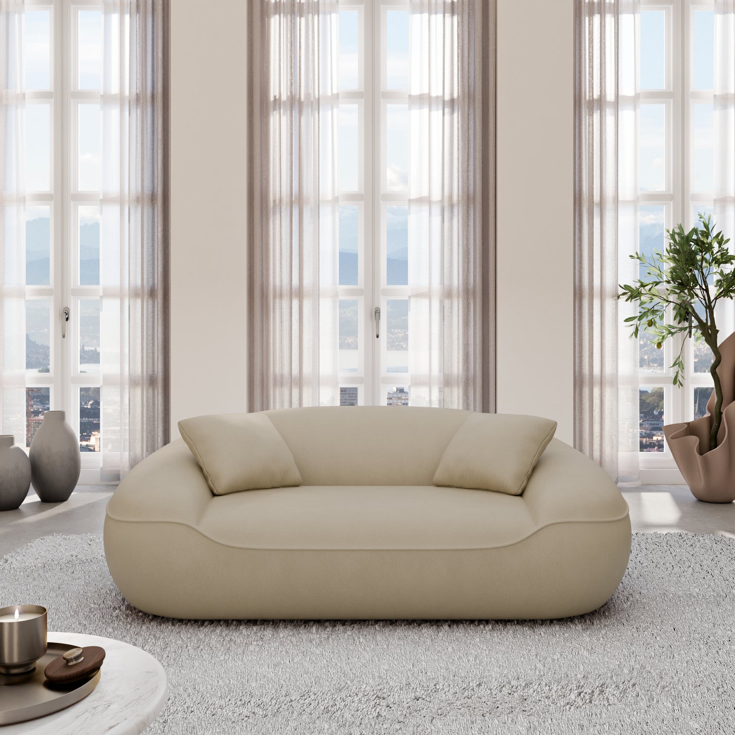 
2-Sitzer Design Echtleder Sofa „Novara“ - Echtleder Beige