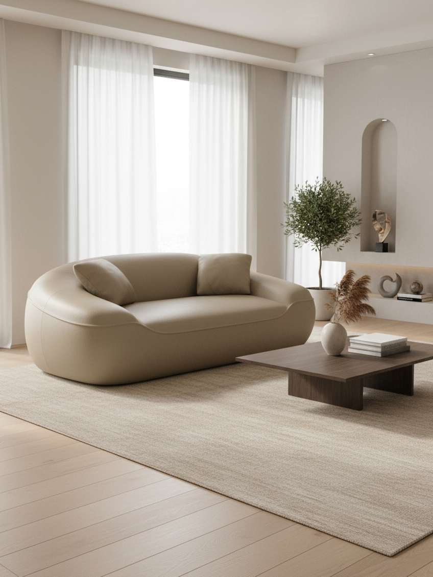 
2-Sitzer Design Echtleder Sofa „Novara“ - Echtleder Dark Beige