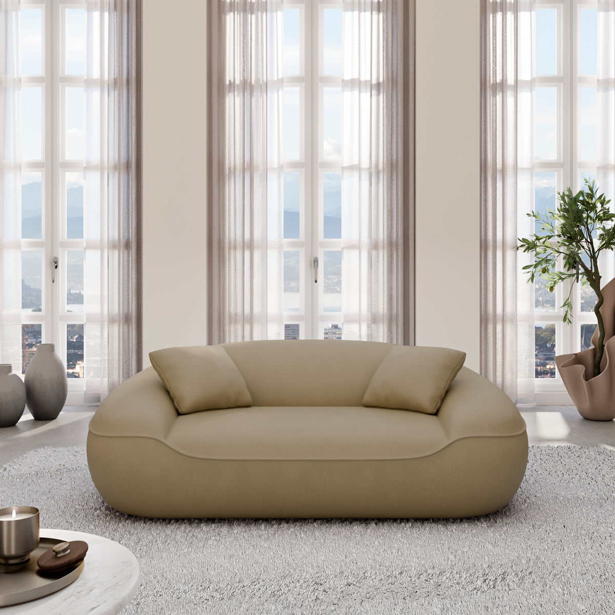 
2-Sitzer Design Echtleder Sofa „Novara“ - Echtleder Dark Beige