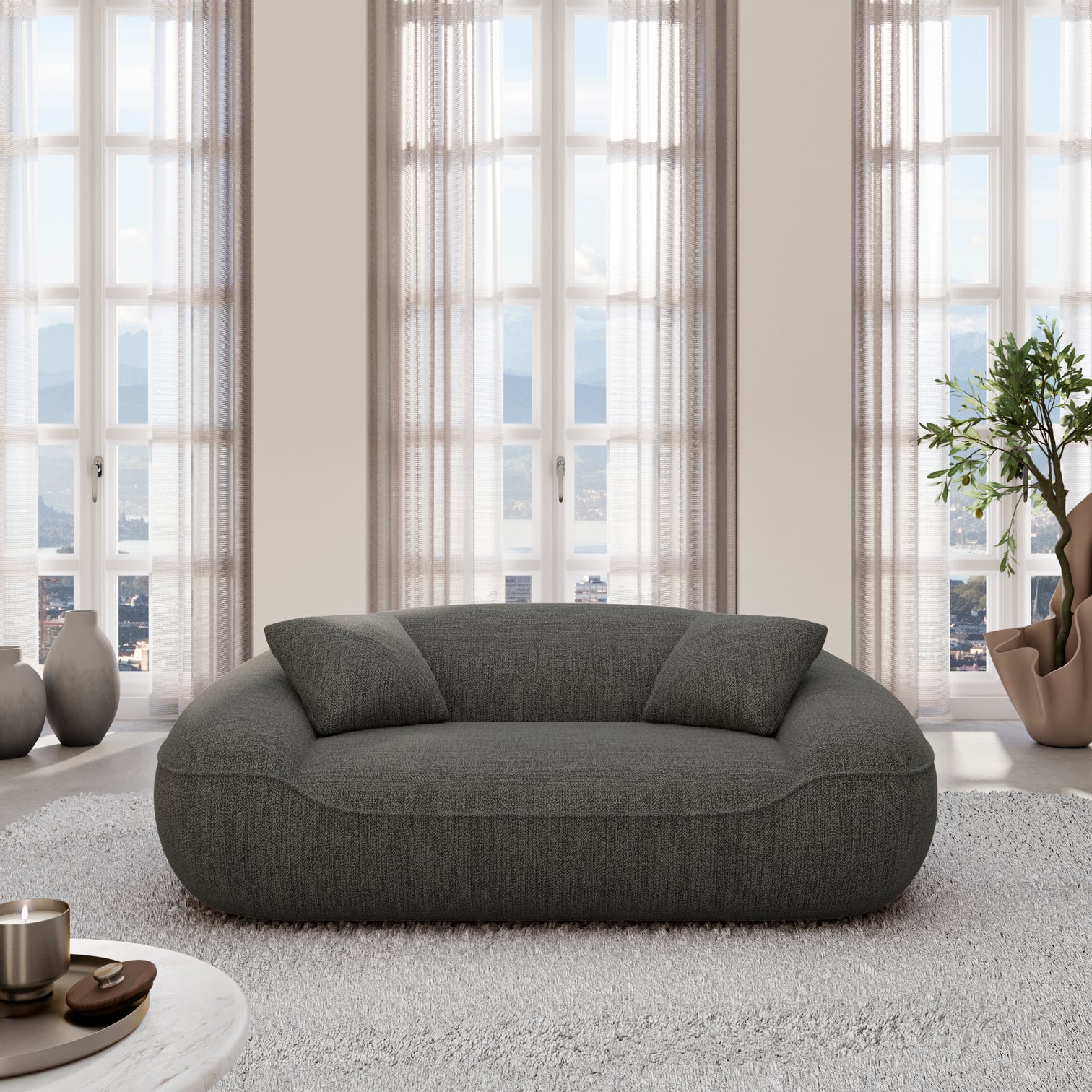 
2-Sitzer Design Sofa „Novara“ mit Strukturstoff-Bezug - Strukturstoff Anthrazit