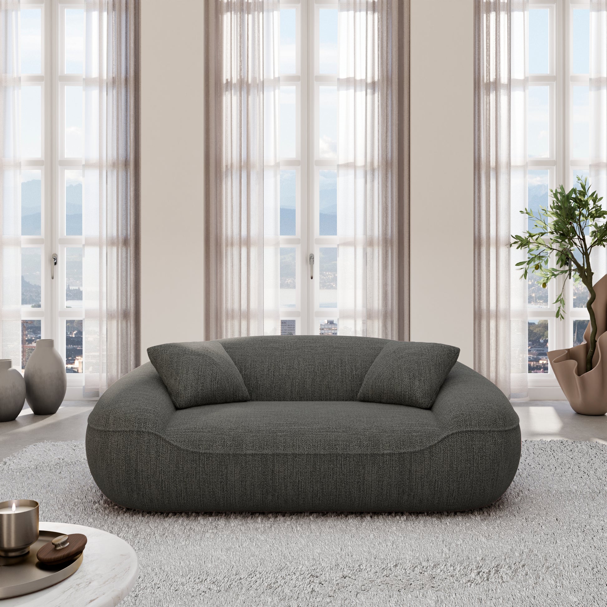 
2-Sitzer Design Sofa „Novara“ mit Strukturstoff-Bezug - Strukturstoff Anthrazit