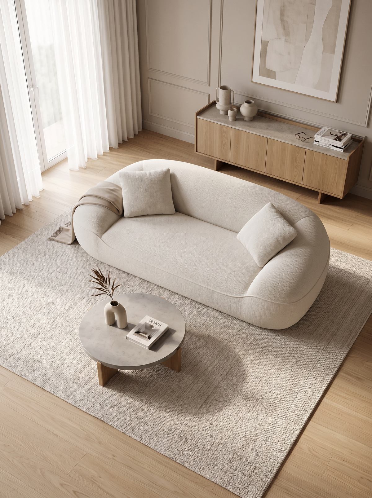 
2-Seater Designer Sofa “Novara” with Textured Fabric Upholstery - Textured fabric White