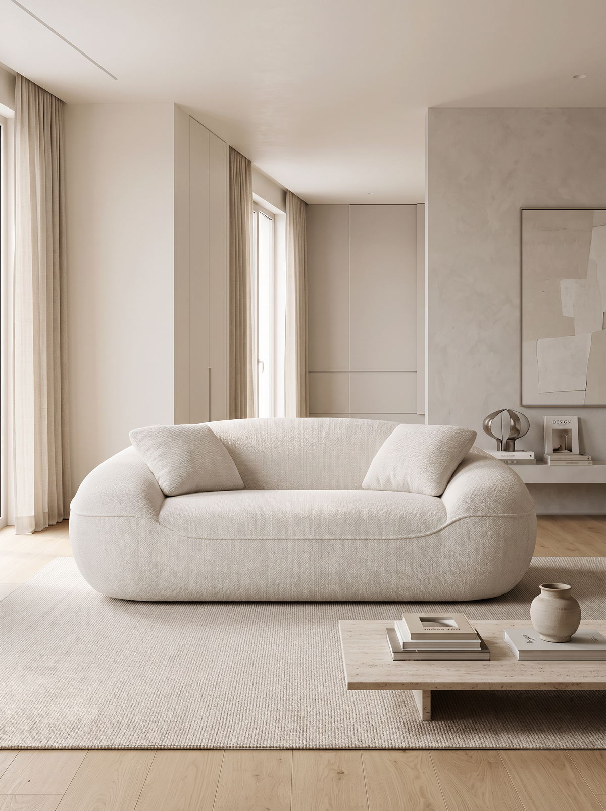 
2-Seater Designer Sofa “Novara” with Textured Fabric Upholstery - Textured fabric White