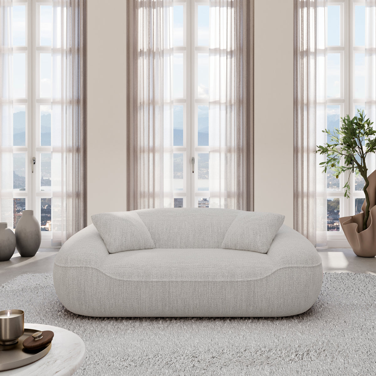 
2-Seater Designer Sofa “Novara” with Textured Fabric Upholstery - Textured fabric White