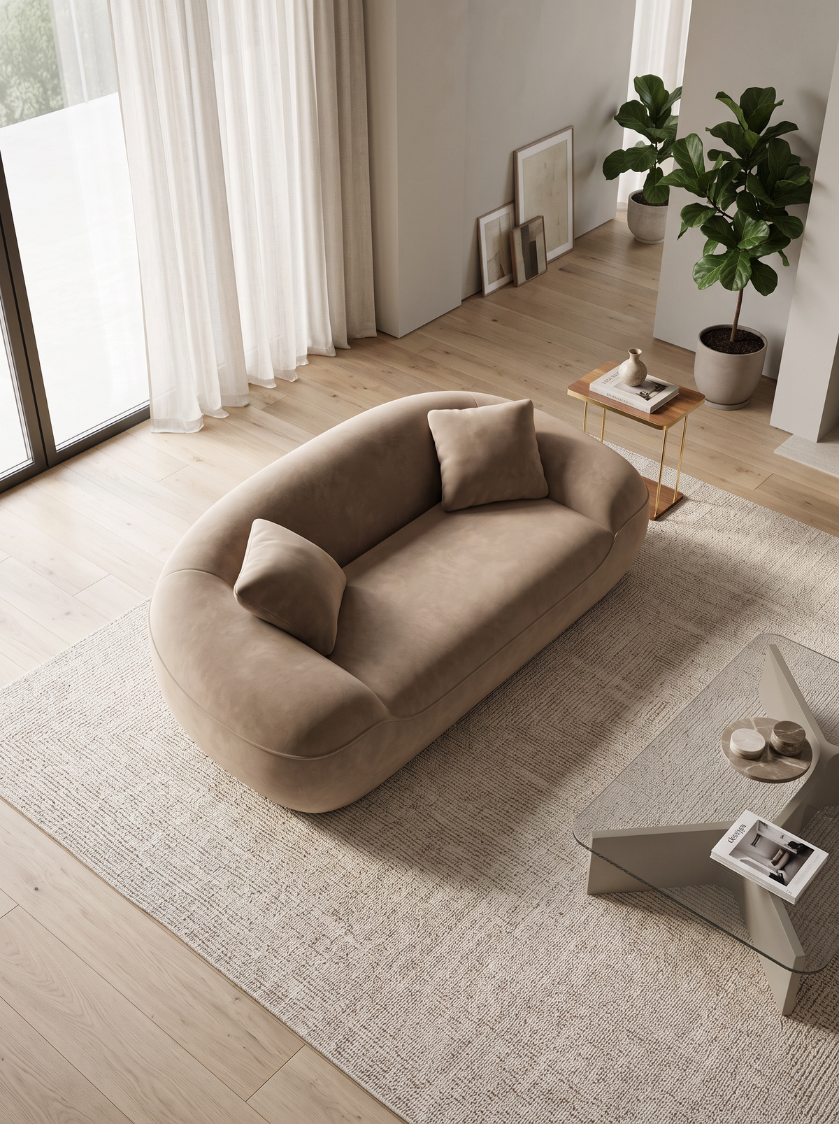 
Canapé design 2 places « Novara » avec revêtement en velours - Revêtement en velours marron