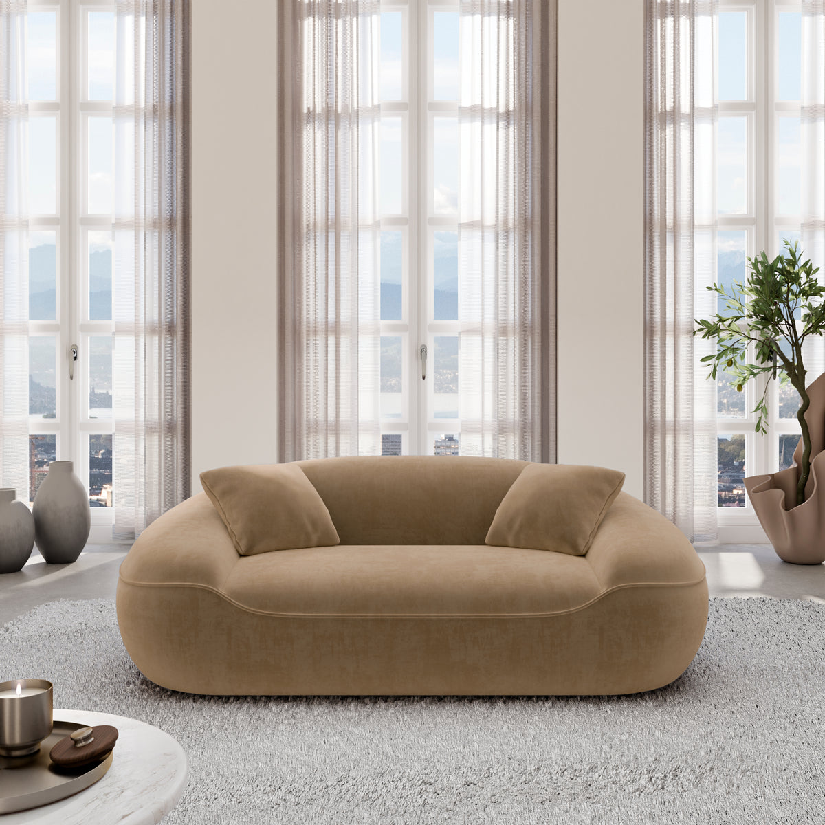 
Canapé design 2 places « Novara » avec revêtement en velours - Revêtement en velours marron