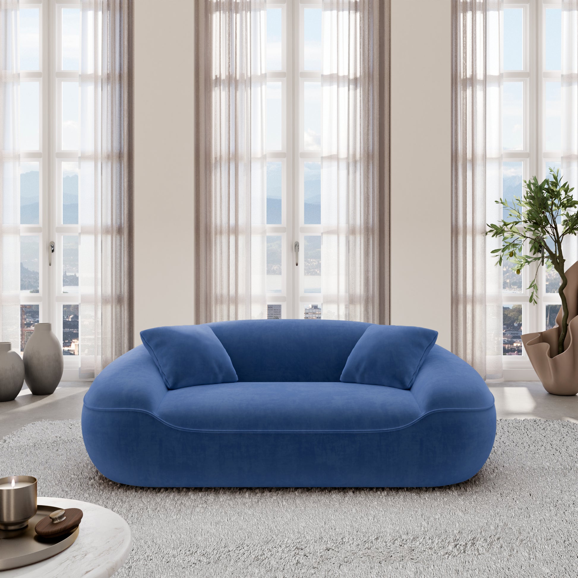 
2-Sitzer Design Sofa „Novara“ mit Samtbezug - Samtbezug Königsblau