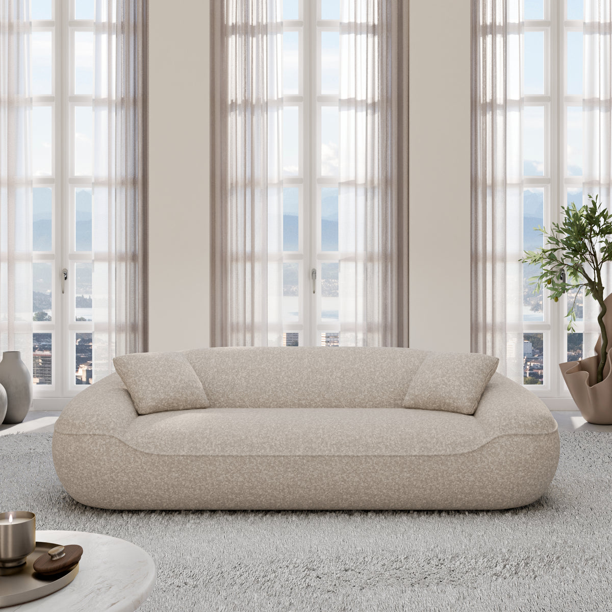 
3-Sitzer Design Sofa „Novara“ mit Bouclé-Bezug - Bouclé Toffee