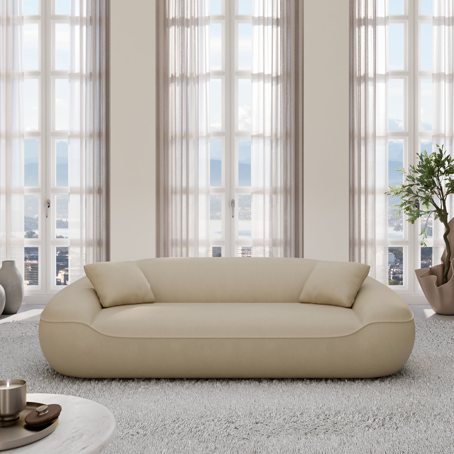 
3-Sitzer Design Echtleder Sofa „Novara“ - Echtleder Beige