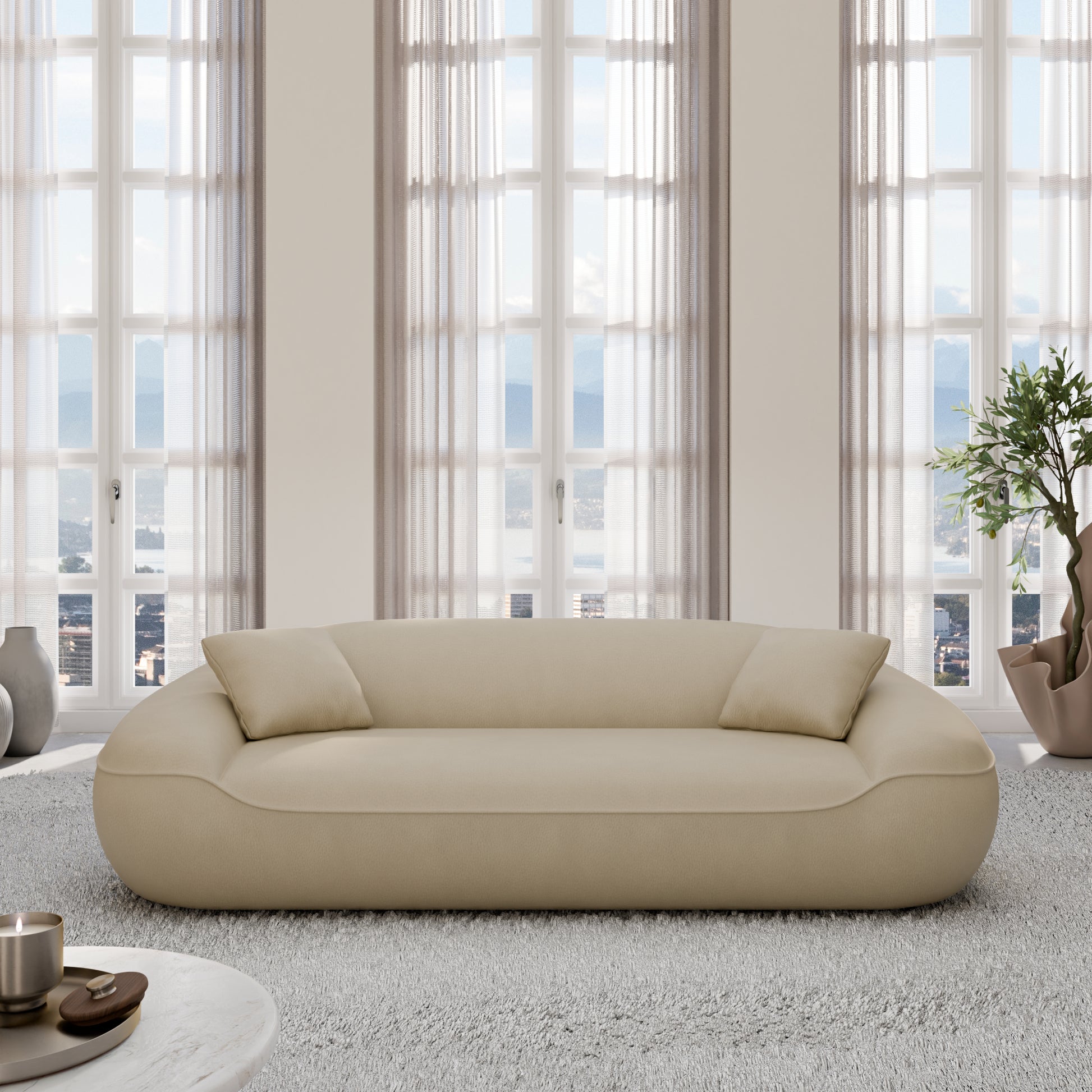 
3-Sitzer Design Echtleder Sofa „Novara“ - Echtleder Beige