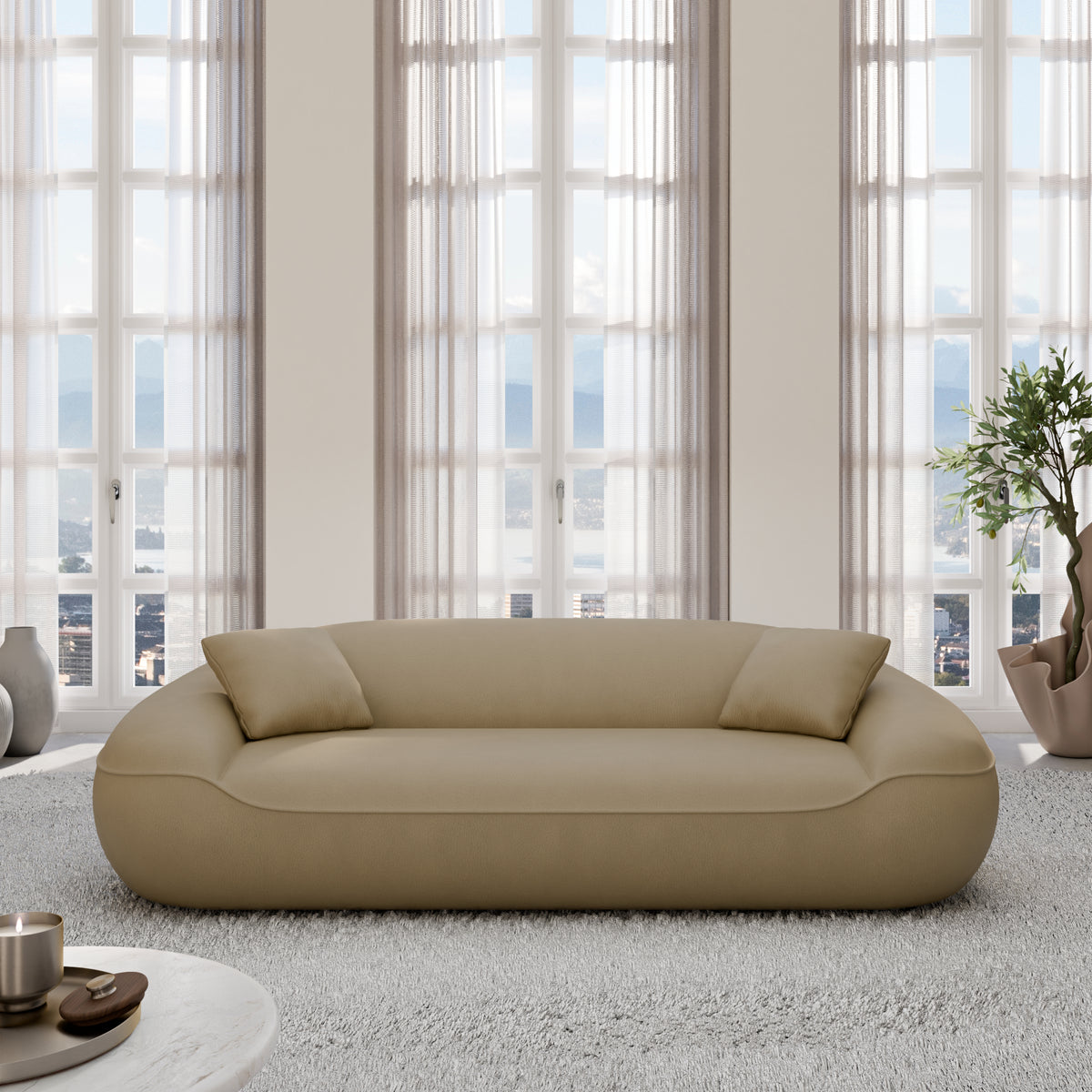
Canapé design 3 places « Novara » en cuir véritable - Cuir véritable Dark Beige