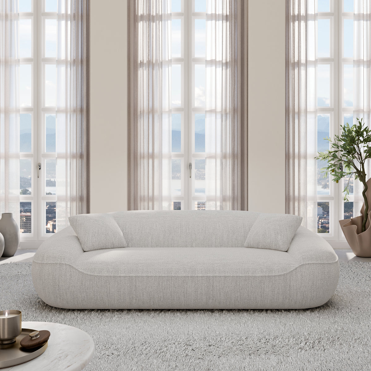 
3-Sitzer Design Sofa „Novara“ mit Strukturstoff-Bezug - Strukturstoff Weiss