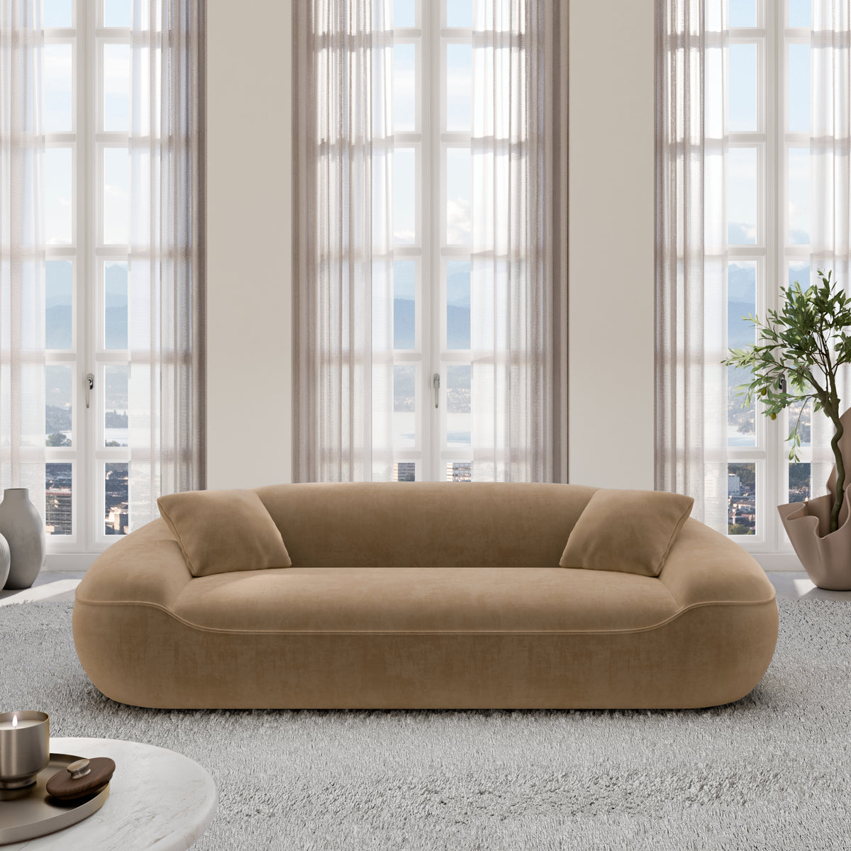 
3-Sitzer Design Sofa „Novara“ mit Samtbezug - Samtbezug Braun