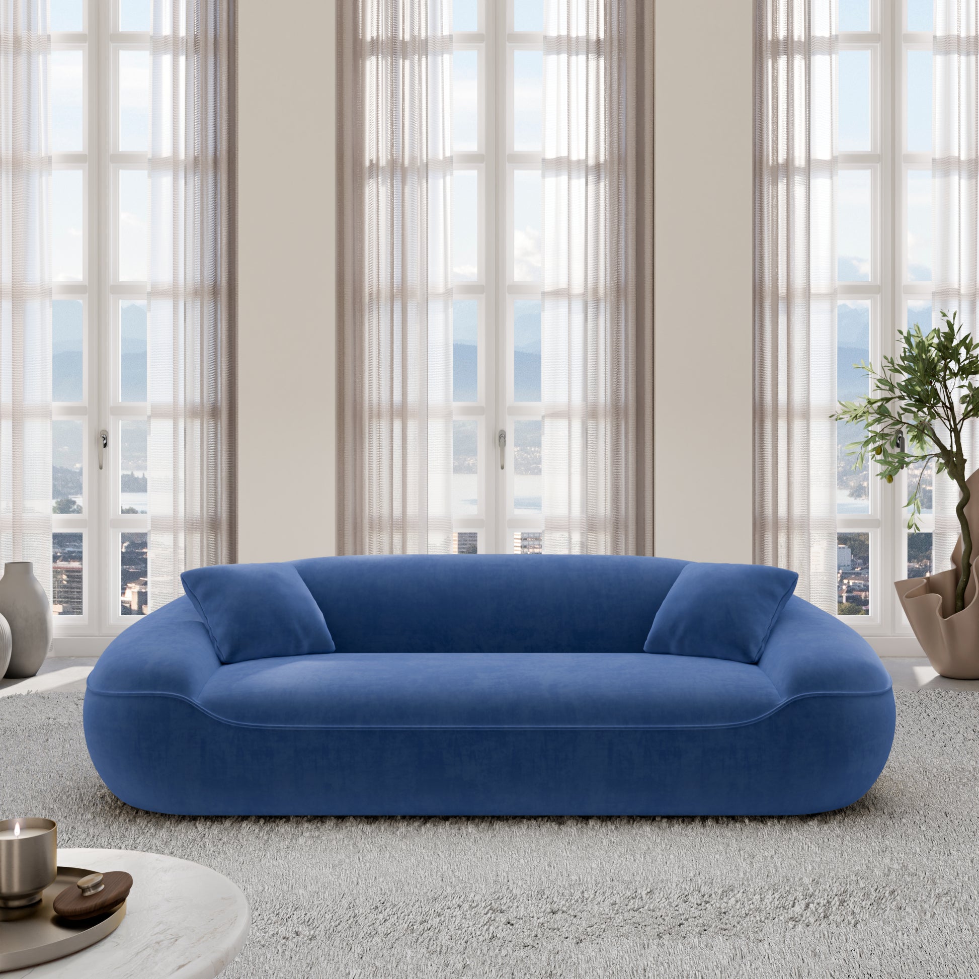 
3-Sitzer Design Sofa „Novara“ mit Samtbezug - Samtbezug Königsblau