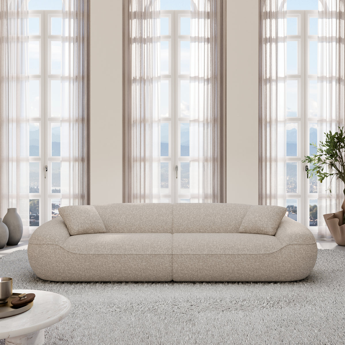 
4-Seater Designer Sofa “Novara” with Bouclé Upholstery - Bouclé Toffee