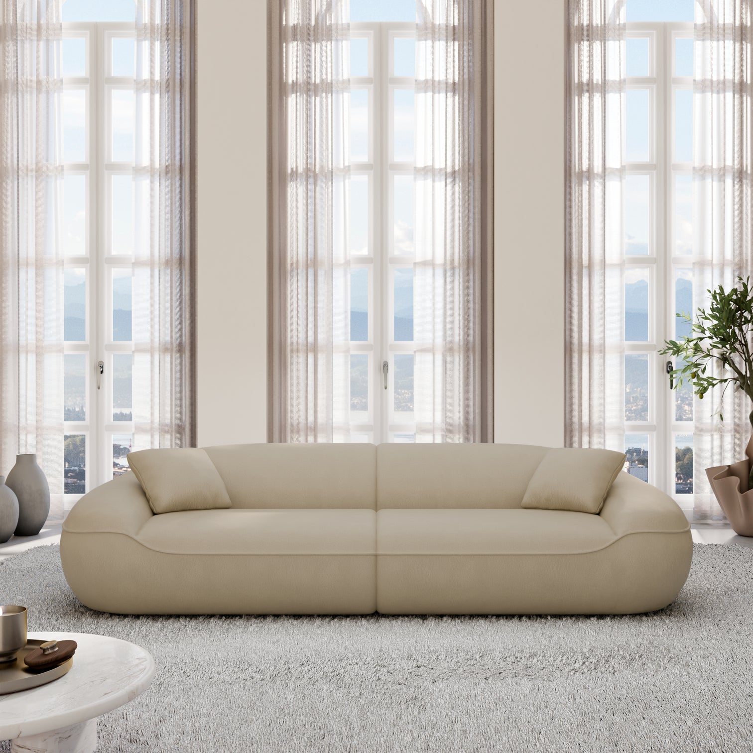 
4-Sitzer Design Echtleder Sofa „Novara“ - Echtleder Beige