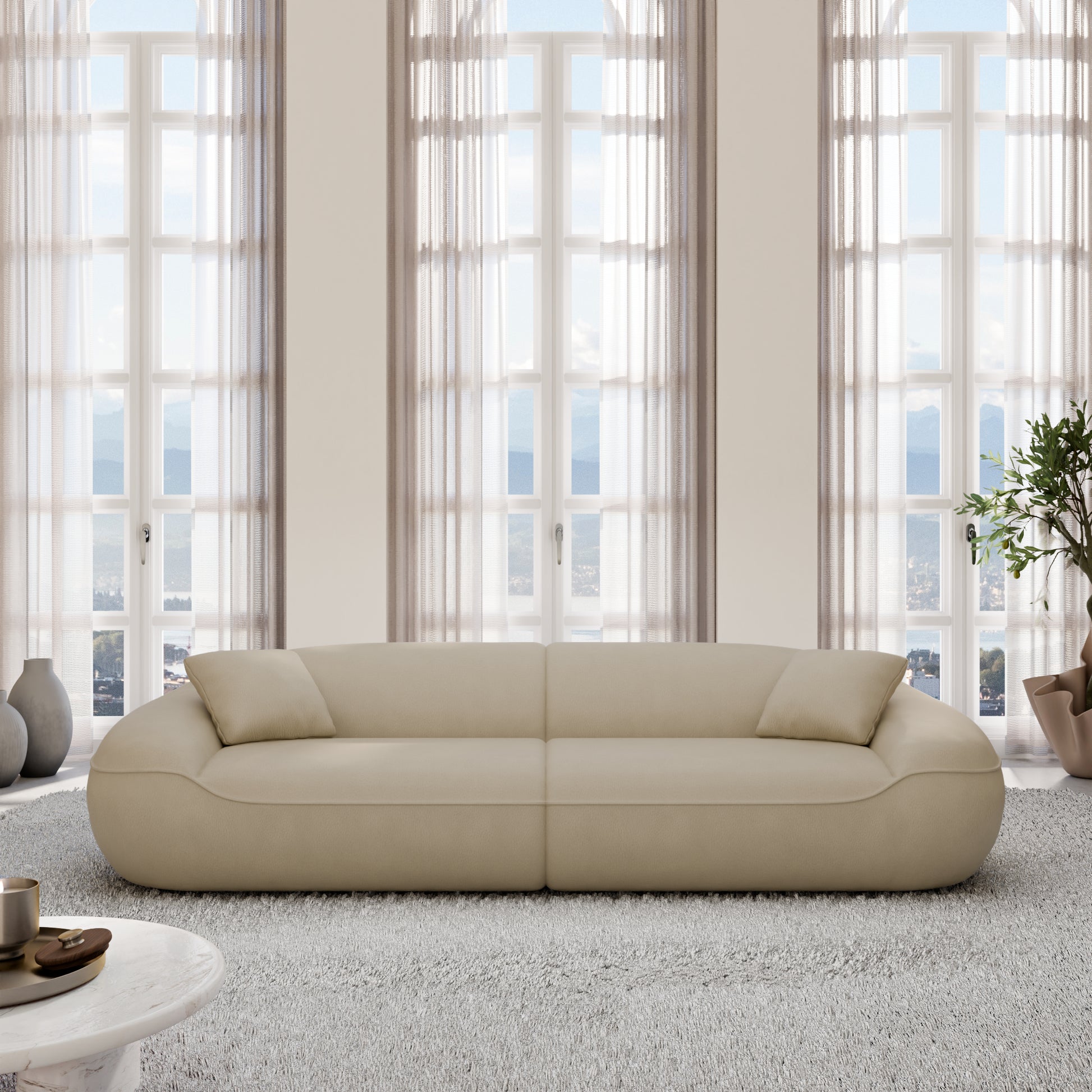 
4-Sitzer Design Echtleder Sofa „Novara“ - Echtleder Beige