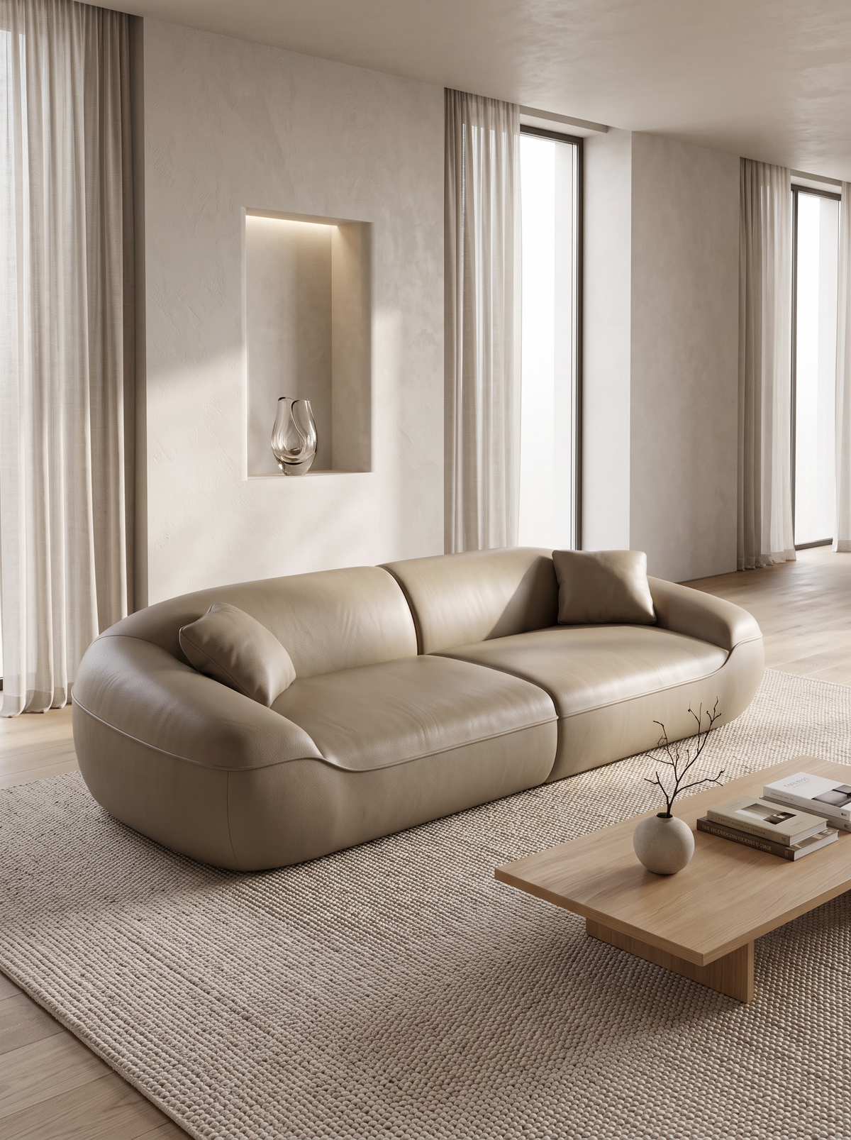 
Divano di design a 4 posti in vera pelle «Novara» - Vera pelle Dark Beige