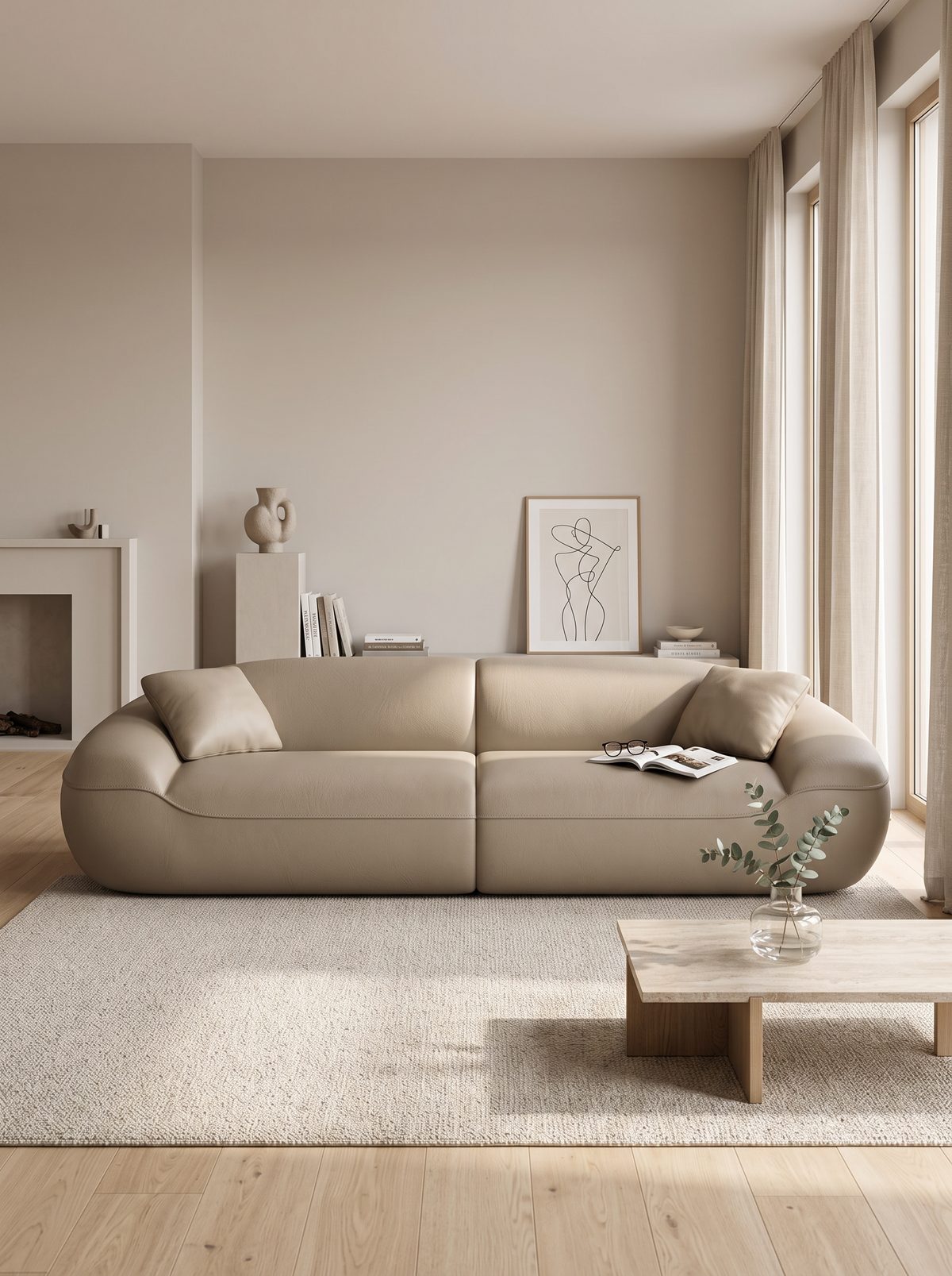 
Divano di design a 4 posti in vera pelle «Novara» - Vera pelle Dark Beige