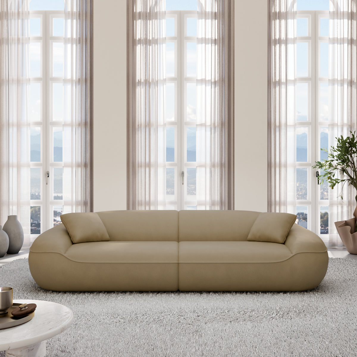 
Divano di design a 4 posti in vera pelle «Novara» - Vera pelle Dark Beige
