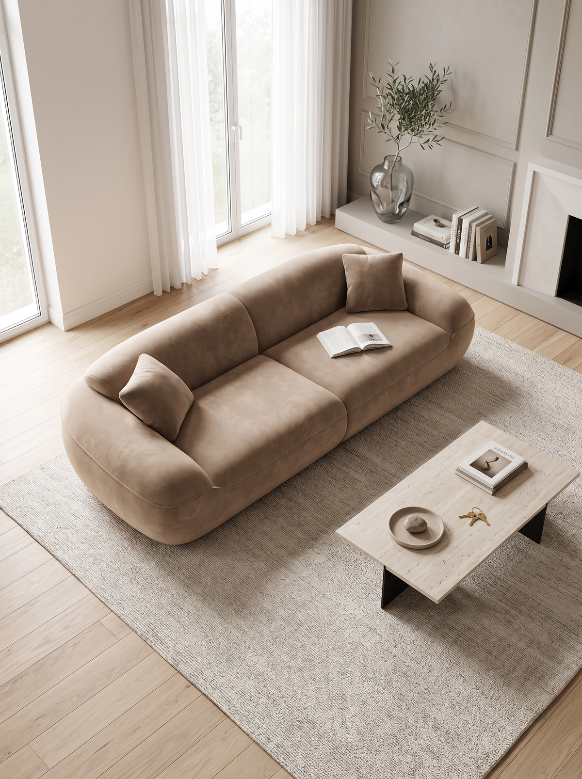 
4-Seater Designer Sofa “Novara” with Velvet Upholstery - Velvet cover Brown