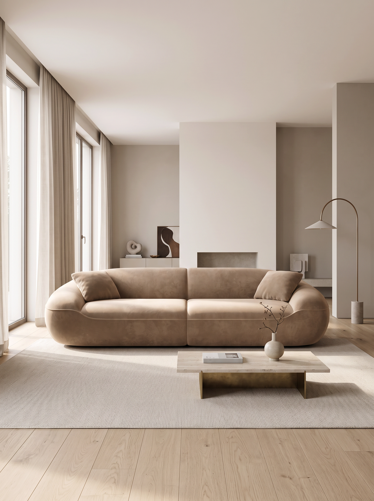 
4-Seater Designer Sofa “Novara” with Velvet Upholstery - Velvet cover Brown
