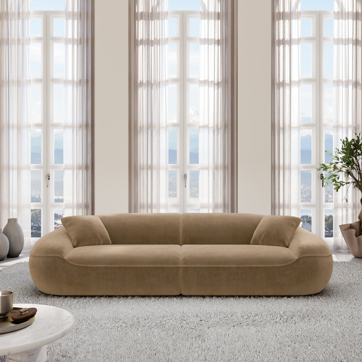 
4-Seater Designer Sofa “Novara” with Velvet Upholstery - Velvet cover Brown
