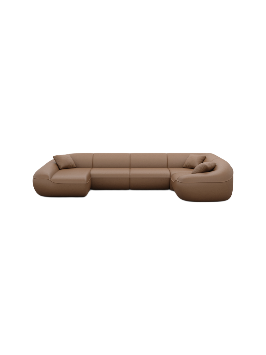 
6-Sitzer Design Echtleder Panorama-Sofa „Novara XL“ - Echtleder Beige / Lange Seite links