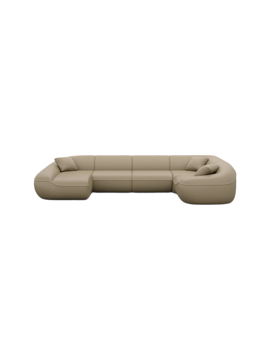 
6-Sitzer Design Echtleder Panorama-Sofa „Novara XL“ - Echtleder Beige / Lange Seite links
