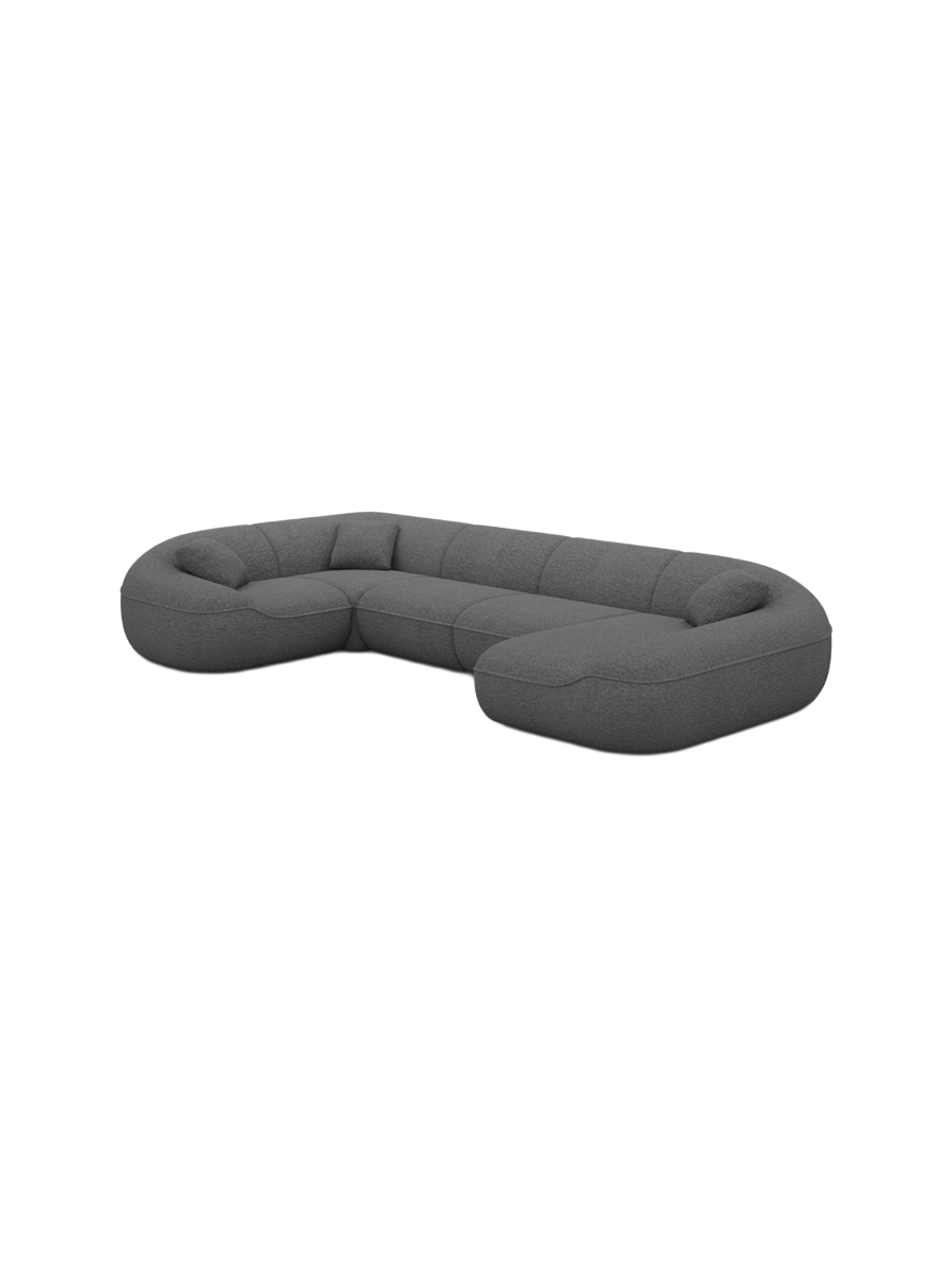 
6-Sitzer Design Panorama-Sofa „Novara XL“ mit Bouclé-Bezug - Bouclé Graphit / Lange Seite links