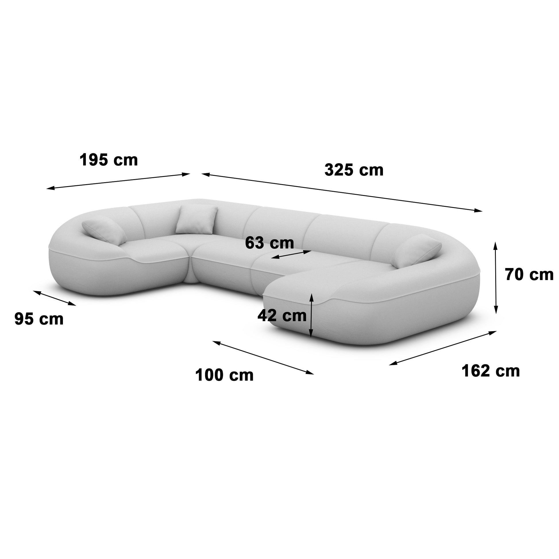 
6-Sitzer Design Panorama-Sofa „Novara XL“ mit Bouclé-Bezug - Bouclé Graphit / Lange Seite links