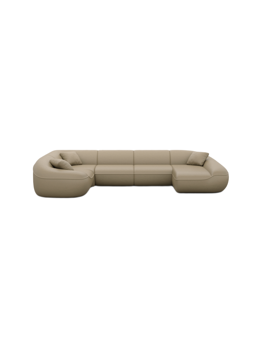 
6-Sitzer Design Echtleder Panorama-Sofa „Novara XL“ - Echtleder Beige / Lange Seite links