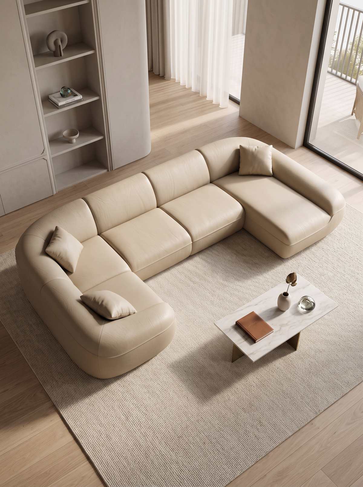 
Divano panoramico di design a 6 posti in vera pelle «Novara XL» - Vera pelle Dark Beige / Lato lungo a sinistra