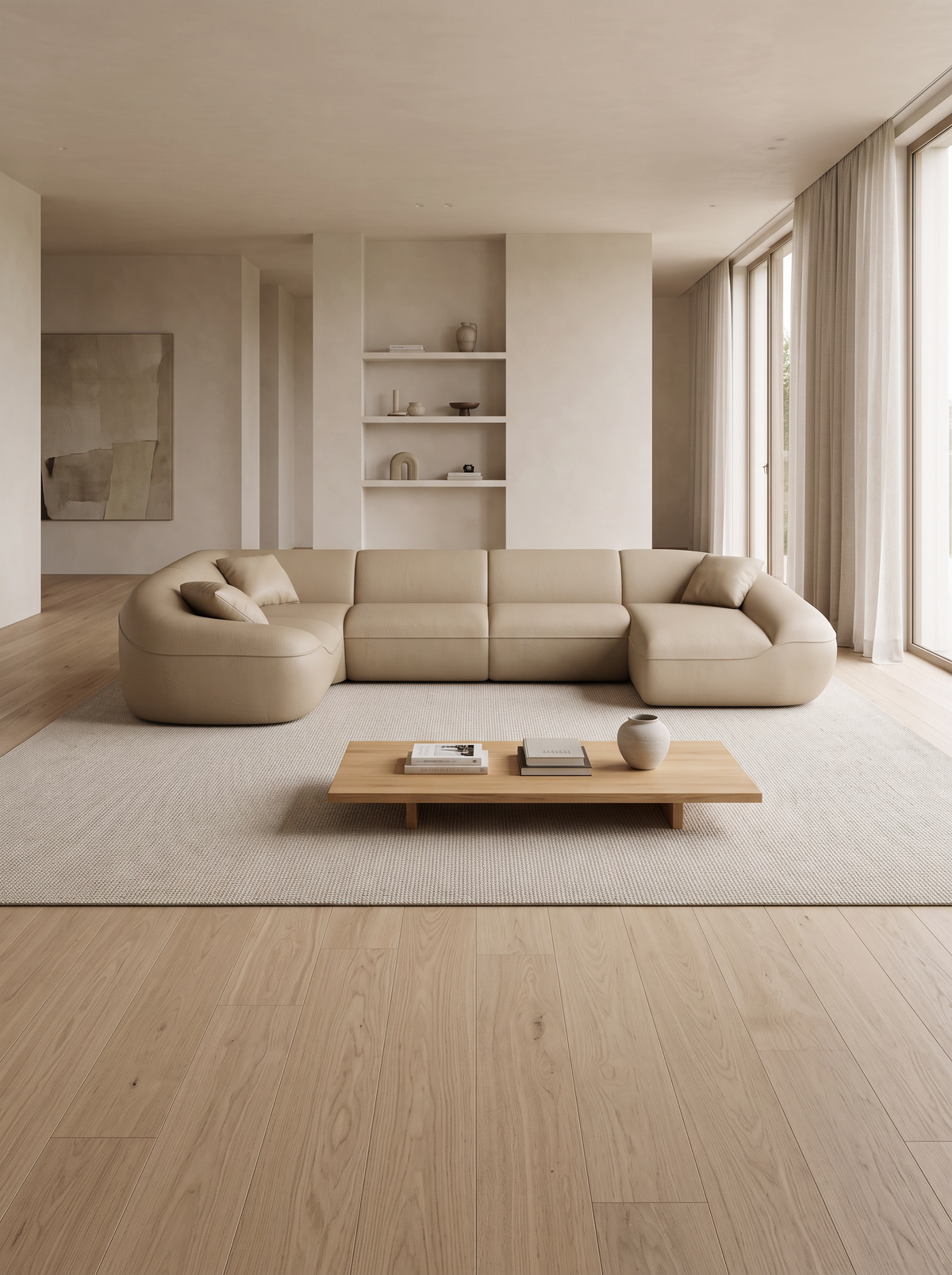 
Divano panoramico di design a 6 posti in vera pelle «Novara XL» - Vera pelle Dark Beige / Lato lungo a sinistra
