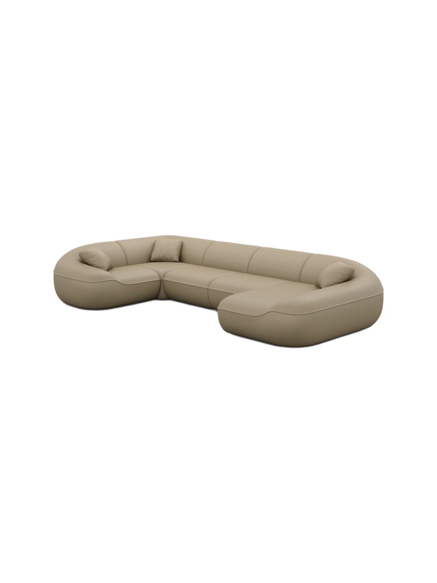 
Divano panoramico di design a 6 posti in vera pelle «Novara XL» - Vera pelle Dark Beige / Lato lungo a sinistra